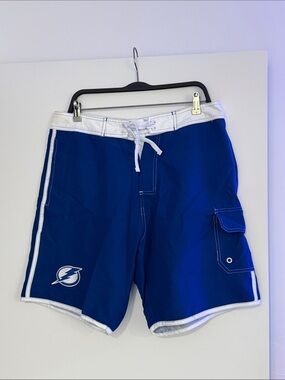 Men's Tampa Bay Lightning Blue Board Shorts with White Trim and Cargo Pocket
